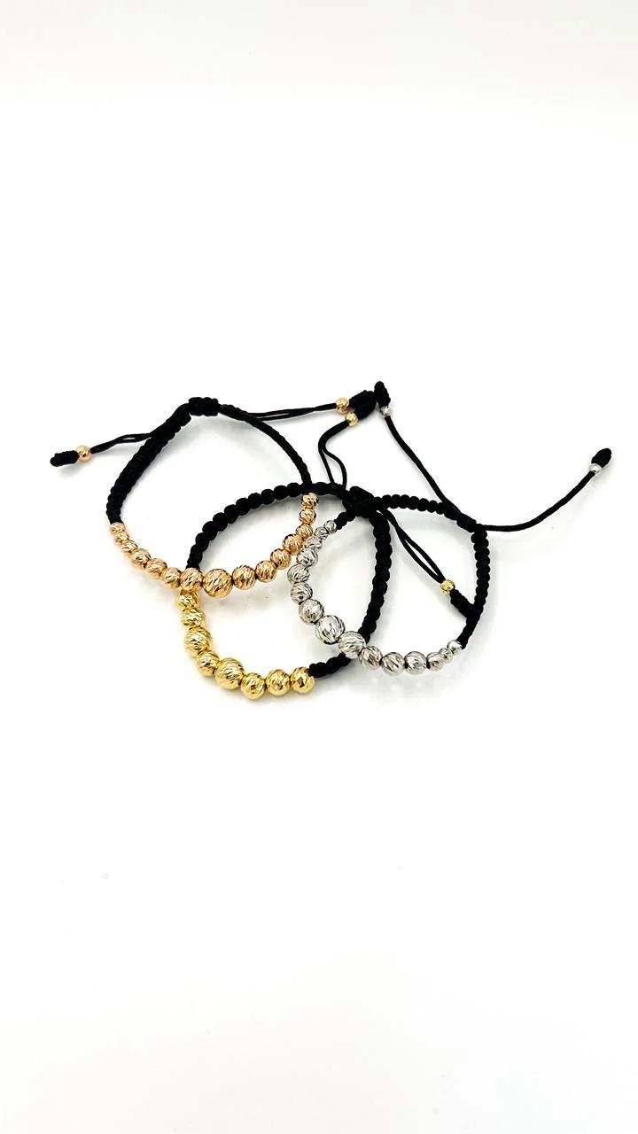Pulsera balines oro diamantado con hilo de seda - Imagen 4