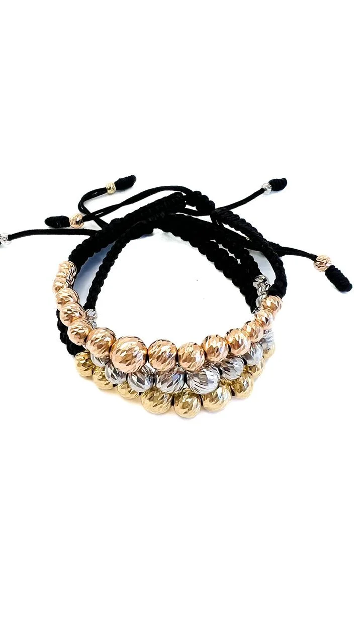 Pulsera balines oro diamantado con hilo de seda - Imagen 3